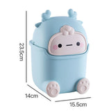 Desktop Trash Can Plastic Mini Lovely Living Room Dining Table Wastebasket with Lid for Home Light Blue Little Elk - 45-Degree Angle