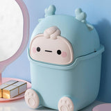 Desktop Trash Can Plastic Mini Lovely Living Room Dining Table Wastebasket with Lid for Home Light Blue Little Elk
