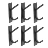 6Pcs Adhesive Hook Stainless Steel Dual Prong Wall Mounted Black for Towel Clothes - Low Angle