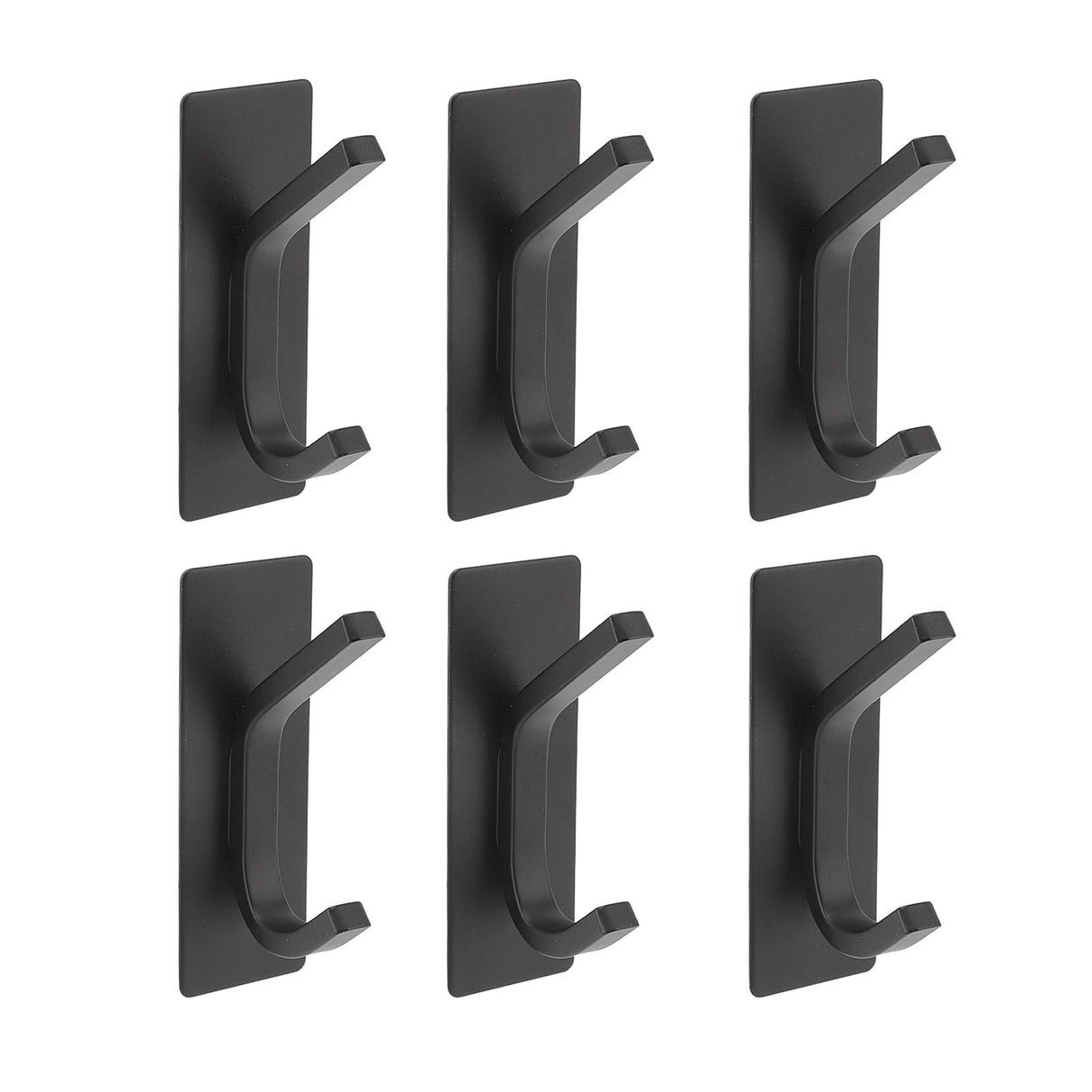 6Pcs Adhesive Hook Stainless Steel Dual Prong Wall Mounted Black for Towel Clothes