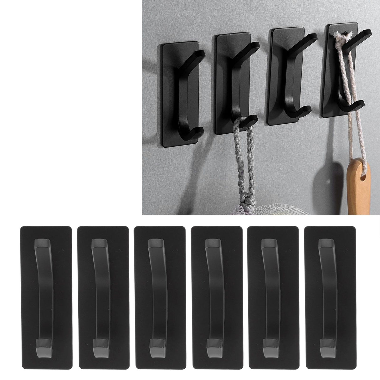 6Pcs Adhesive Hook Stainless Steel Dual Prong Wall Mounted Black for Towel Clothes