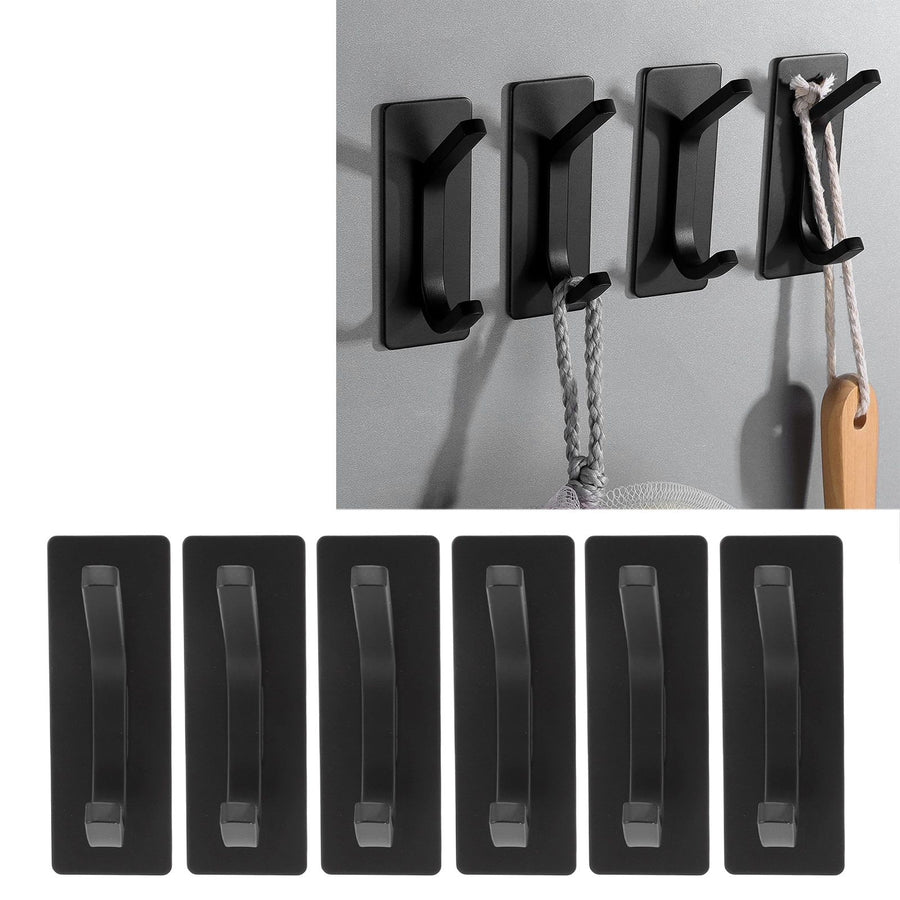 6Pcs Adhesive Hook Stainless Steel Dual Prong Wall Mounted Black for Towel Clothes