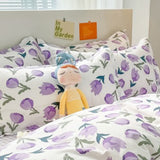 Home Bed Set 4pcs Thickened Brushed Simple Style Breathable Skin Friendly Cotton Bedding Comforter Sets