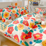 Home Bed Set 4pcs Thickened Brushed Simple Style Breathable Skin Friendly Cotton Bedding Comforter Sets