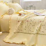 Cotton Quilt Pure Color Home Fashion Elegant Tencel Embroidery Pattern Cotton Summer Cooling Quilt Yellow 200x230