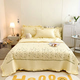 Cotton Quilt Pure Color Home Fashion Elegant Tencel Embroidery Pattern Cotton Summer Cooling Quilt Yellow 200x230