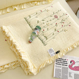 Cotton Quilt Pure Color Home Fashion Elegant Tencel Embroidery Pattern Cotton Summer Cooling Quilt Yellow 200x230 - Rear View
