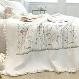 Cotton Quilt Pure Color Home Fashion Elegant Tencel Embroidery Pattern Cotton Summer Cooling Quilt White 2 X Pillowcase 48x74cm