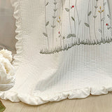 Cotton Quilt Pure Color Home Fashion Elegant Tencel Embroidery Pattern Cotton Summer Cooling Quilt White 2 X Pillowcase 48x74cm