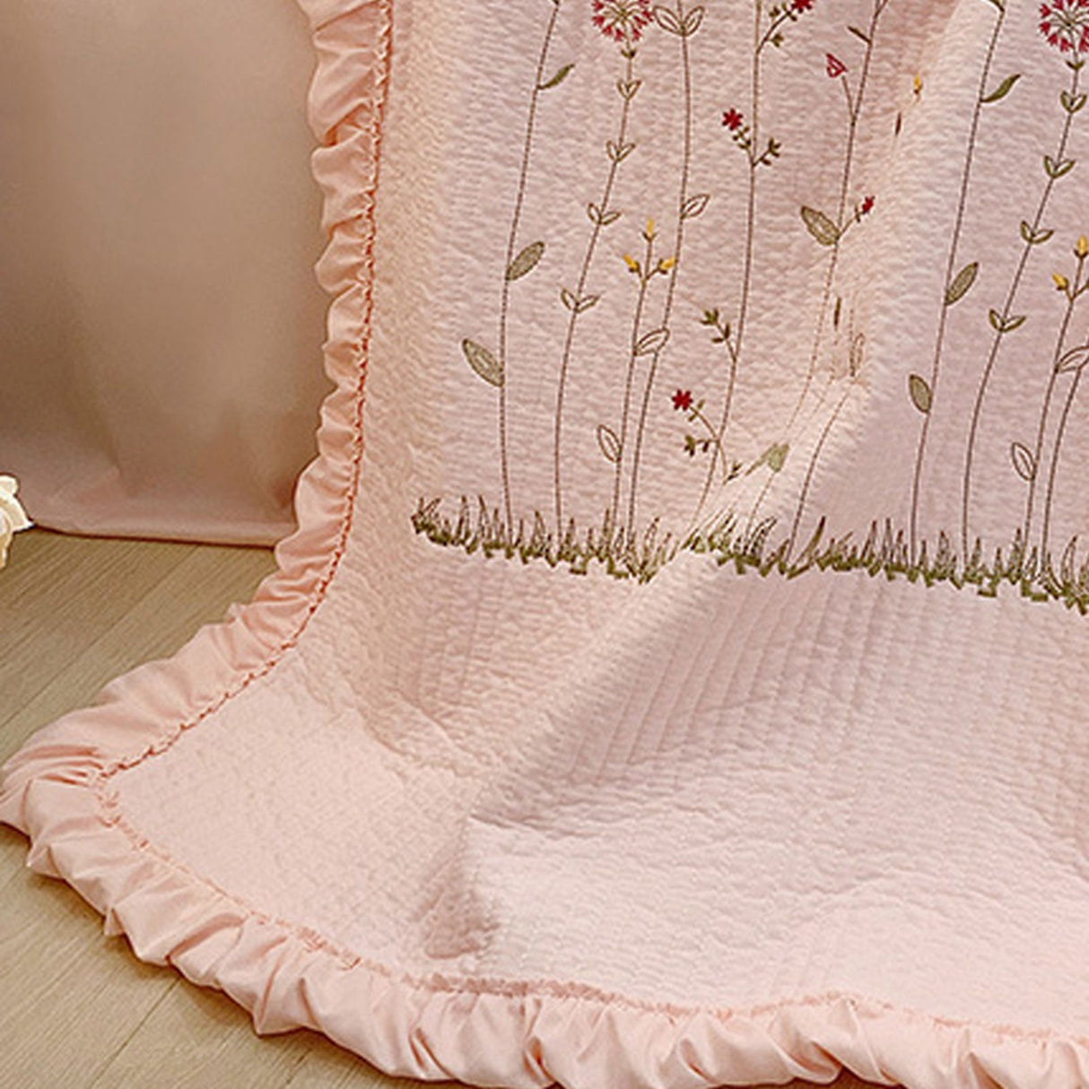 Cotton Quilt Pure Color Home Fashion Elegant Tencel Embroidery Pattern Cotton Summer Cooling Quilt Pink 1 X Sheet 245x250cm