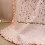 Cotton Quilt Pure Color Home Fashion Elegant Tencel Embroidery Pattern Cotton Summer Cooling Quilt Pink 1 X Sheet 245x250cm - Front View