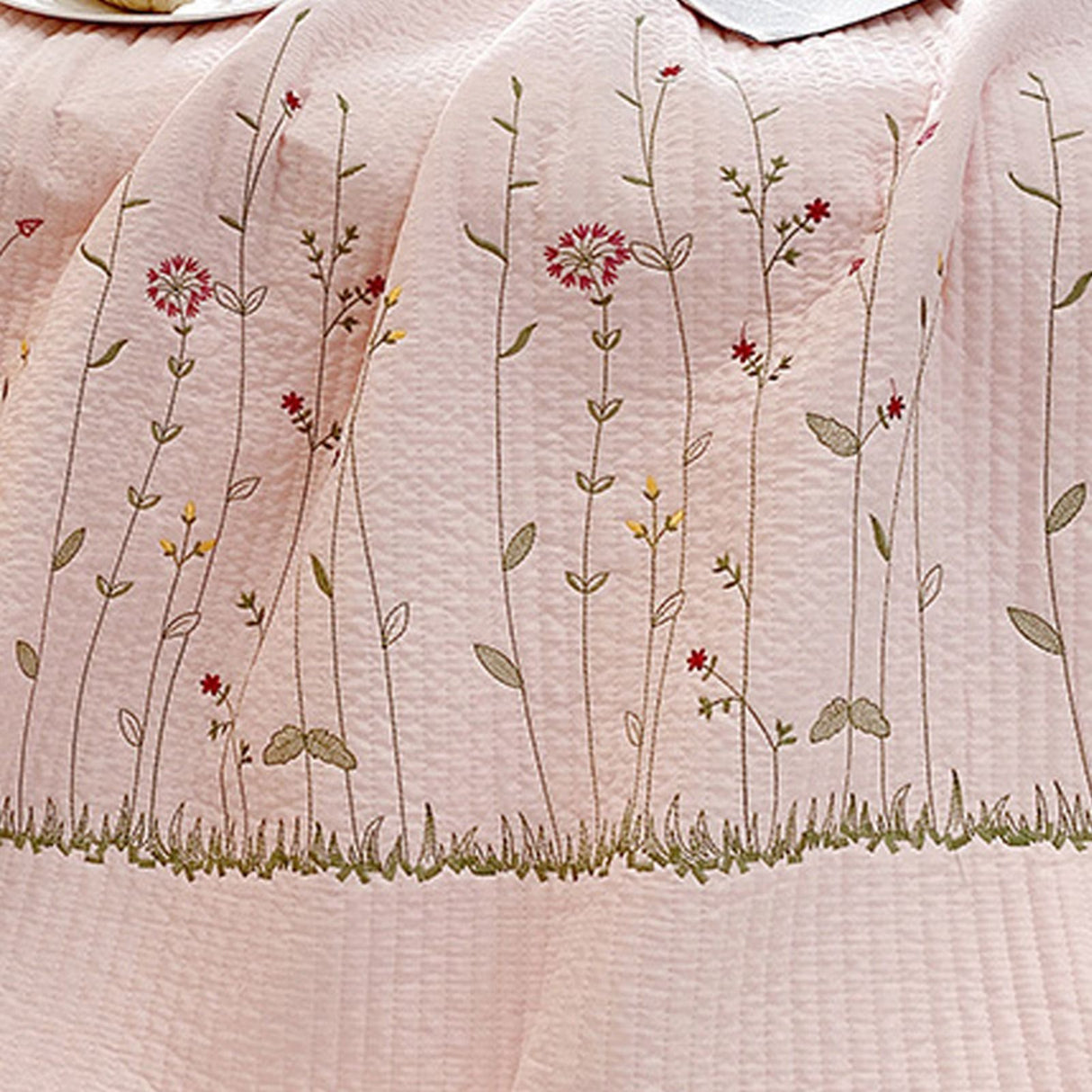 Cotton Quilt Pure Color Home Fashion Elegant Tencel Embroidery Pattern Cotton Summer Cooling Quilt Pink 1 X Sheet 245x250cm