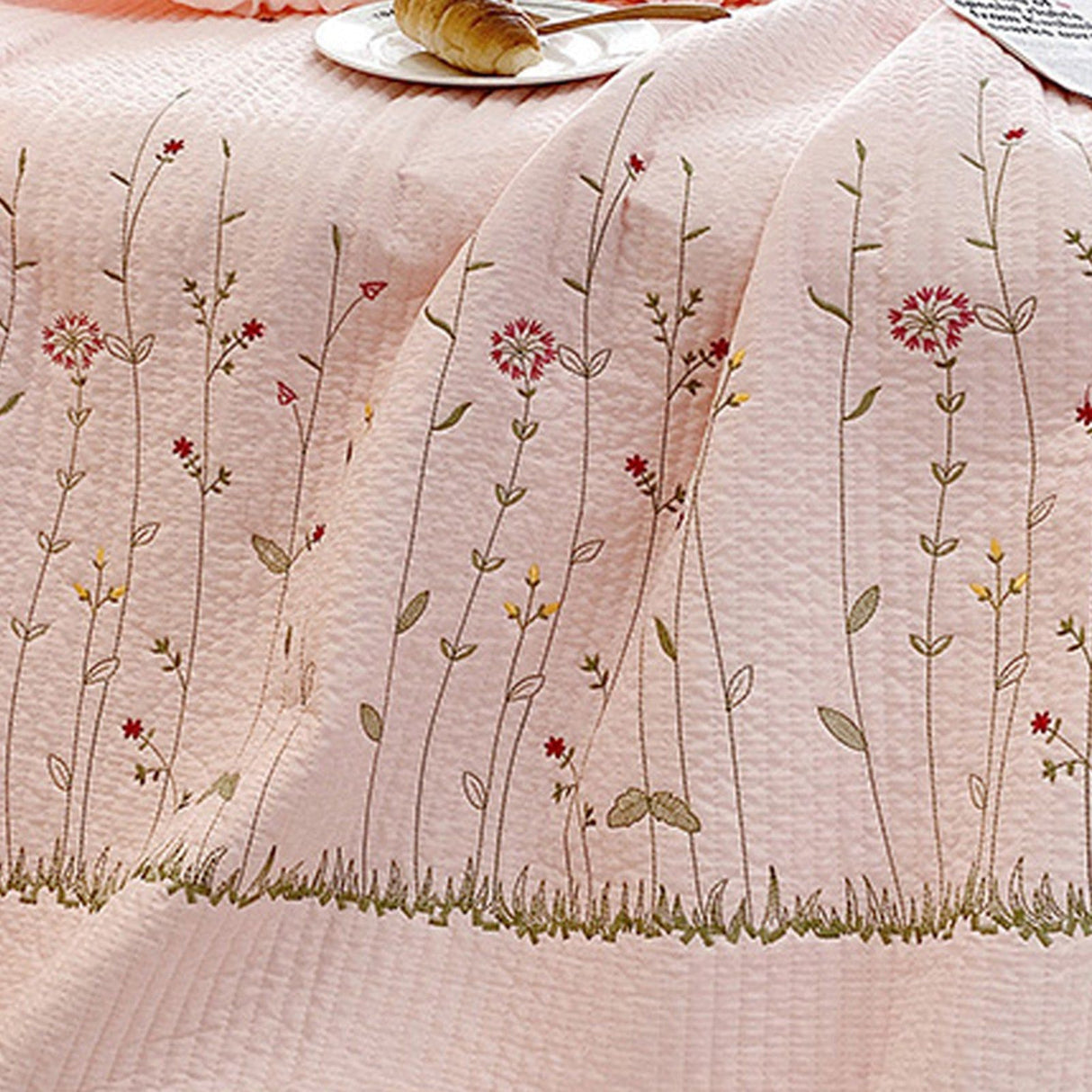 Cotton Quilt Pure Color Home Fashion Elegant Tencel Embroidery Pattern Cotton Summer Cooling Quilt Pink 1 X Sheet 245x250cm