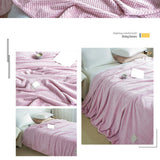 Cooling Blanket Milk Fleece Lattice Jacquard Blanket Summer Cold Single Nap Blanket for Sofa Bed Office Bean Paste Color 150x200cm - Side View