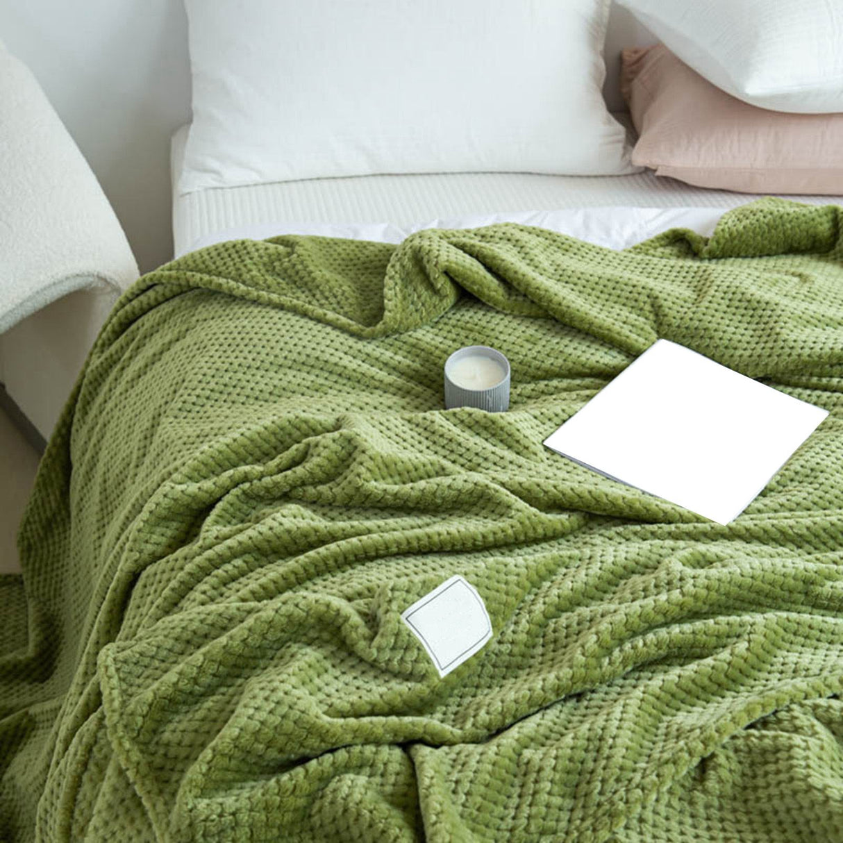 Cooling Blanket Milk Fleece Lattice Jacquard Blanket Summer Cold Single Nap Blanket for Sofa Bed Office Green 100x120cm