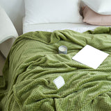 Cooling Blanket Milk Fleece Lattice Jacquard Blanket Summer Cold Single Nap Blanket for Sofa Bed Office Green 100x120cm