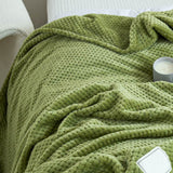 Cooling Blanket Milk Fleece Lattice Jacquard Blanket Summer Cold Single Nap Blanket for Sofa Bed Office Green 100x120cm - Side View