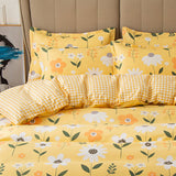 Skin Friendly Quilt Cover Thickened Polyester Soft Brushed Duvet Cover Quilt Bedding for Dormitory Bedroom Yellow Flowers 180x220cm - Front View