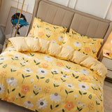 Skin Friendly Quilt Cover Thickened Polyester Soft Brushed Duvet Cover Quilt Bedding for Dormitory Bedroom Yellow Flowers 180x220cm