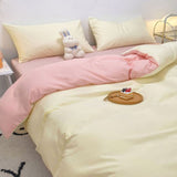 Solid Color Sheet Quilt Cover Pillow Cover Warm Breathable Washed Cotton Bed Sheet Set Creamy Pink 1.5m Four Piece Set - 45-Degree Angle