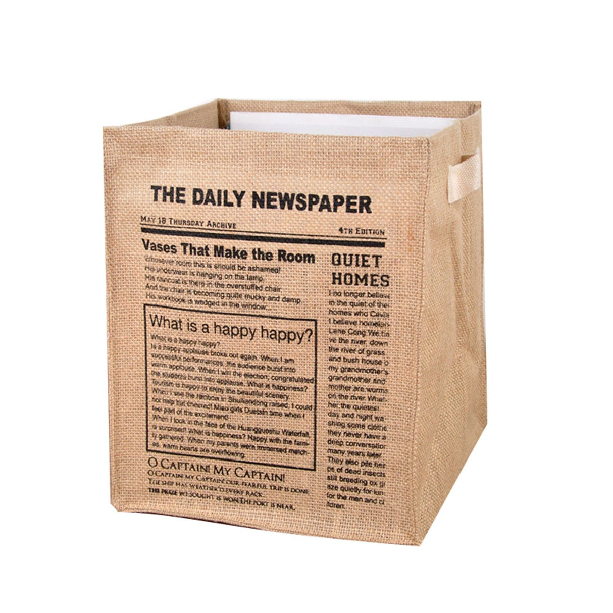 Jute Storage Box Foldable Waterproof Film Easy Cleaning Mild Texture Storage Basket for Home Office TDN Pattern