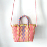 Woven Bag Colorful Plastic Strip Handle Small Cute Fashionable Square Bag for Summer Beach Light Pink - 45-Degree Angle