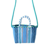 Woven Bag Colorful Plastic Strip Handle Small Cute Fashionable Square Bag for Summer Beach Sky Blue