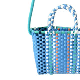 Woven Bag Colorful Plastic Strip Handle Small Cute Fashionable Square Bag for Summer Beach Sky Blue - Front View