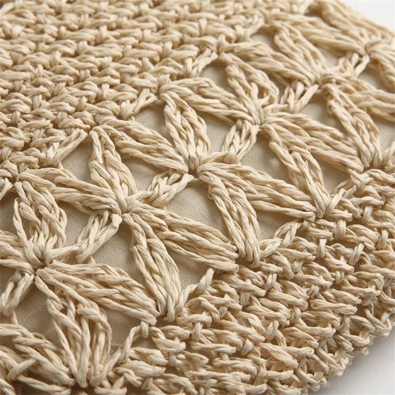 Straw Satchel Weave Bag Hand Knitting Square Shape Tassels Woven Bag for Beach Dating Beige