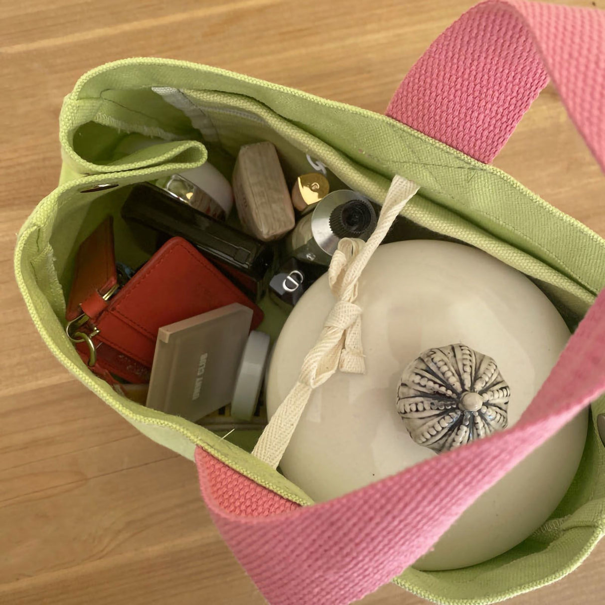 Bento Bag Heart Letter Embroidery Pattern Inner Pocket Storage Button Canvas Material Portable Lunch Box Bag Green