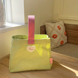 Bento Bag Heart Letter Embroidery Pattern Inner Pocket Storage Button Canvas Material Portable Lunch Box Bag Green