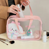 Clear Travel Bag Cherry Puppy Frosted Translucent Waterproof PVC Toiletry Bag Pouch for Washing L 12.2 X 3.9 X 7.9in - Top-Down View