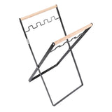 Trash Bag Holder Stand Rubber Wood Handle Iron Stand Flat Appearance Foldable Portable Garbage Bag Stand for Indoor Outdoor Use Black