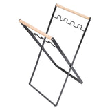 Trash Bag Holder Stand Rubber Wood Handle Iron Stand Flat Appearance Foldable Portable Garbage Bag Stand for Indoor Outdoor Use Black - Front View