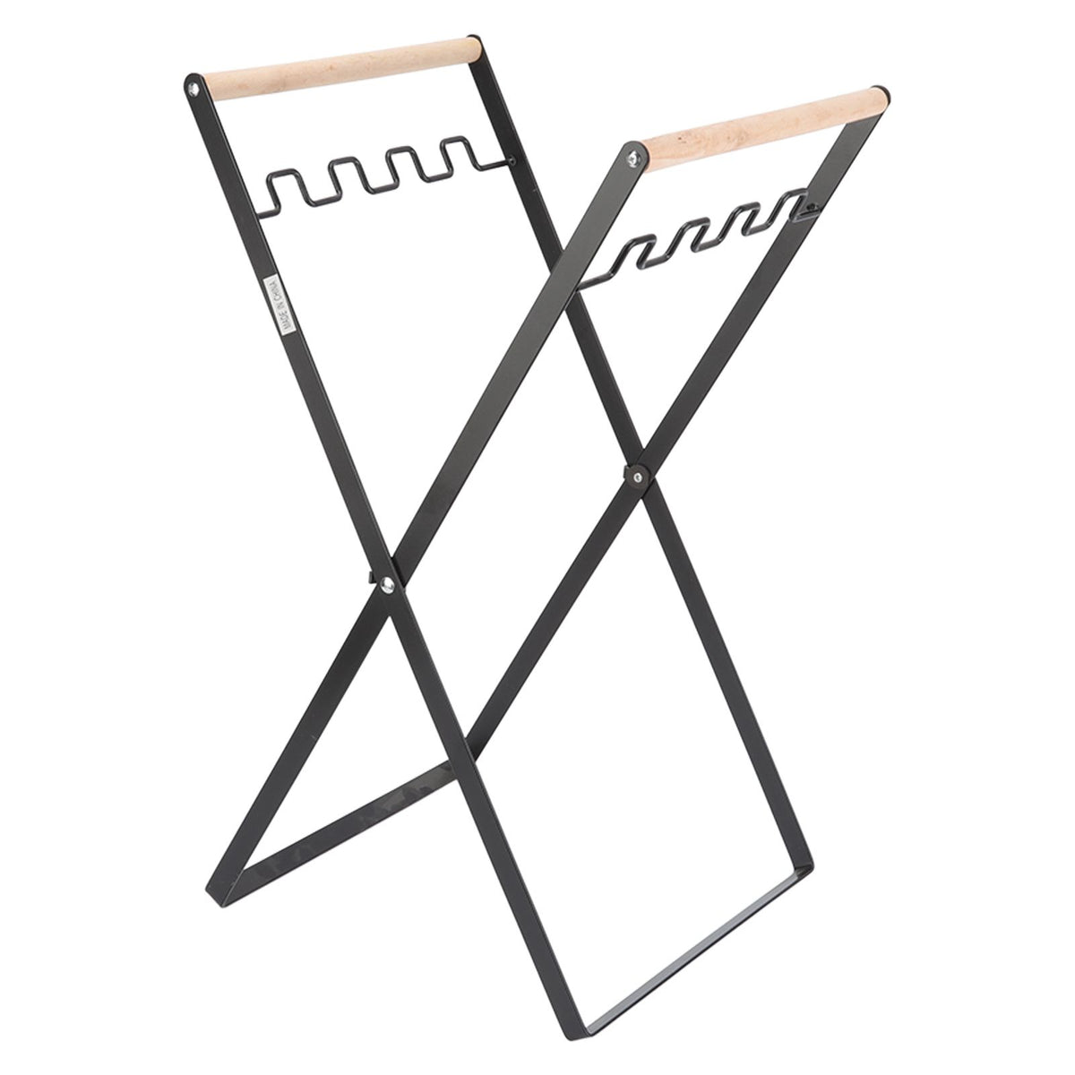 Trash Bag Holder Stand Rubber Wood Handle Iron Stand Flat Appearance Foldable Portable Garbage Bag Stand for Indoor Outdoor Use Black