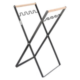 Trash Bag Holder Stand Rubber Wood Handle Iron Stand Flat Appearance Foldable Portable Garbage Bag Stand for Indoor Outdoor Use Black