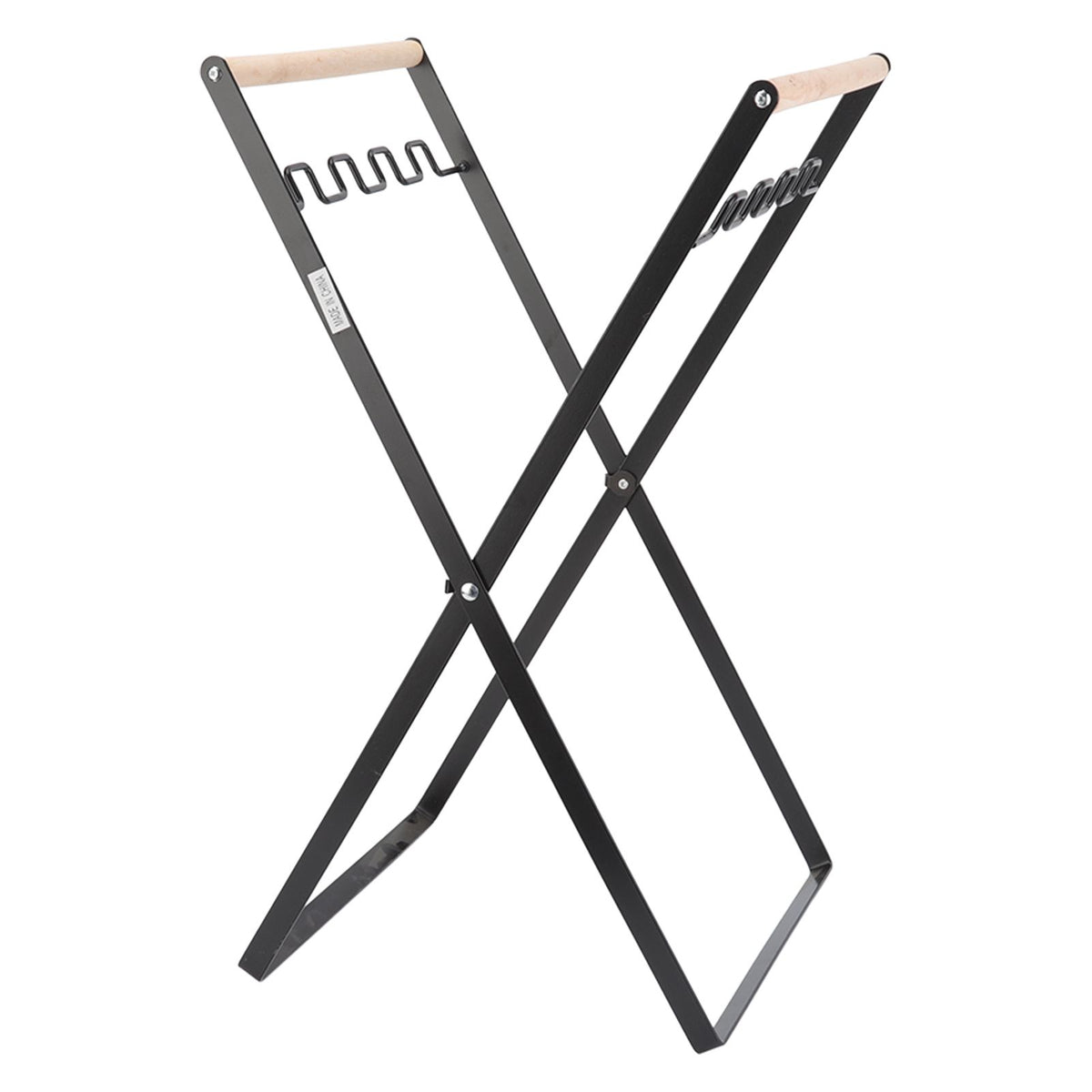 Trash Bag Holder Stand Rubber Wood Handle Iron Stand Flat Appearance Foldable Portable Garbage Bag Stand for Indoor Outdoor Use Black