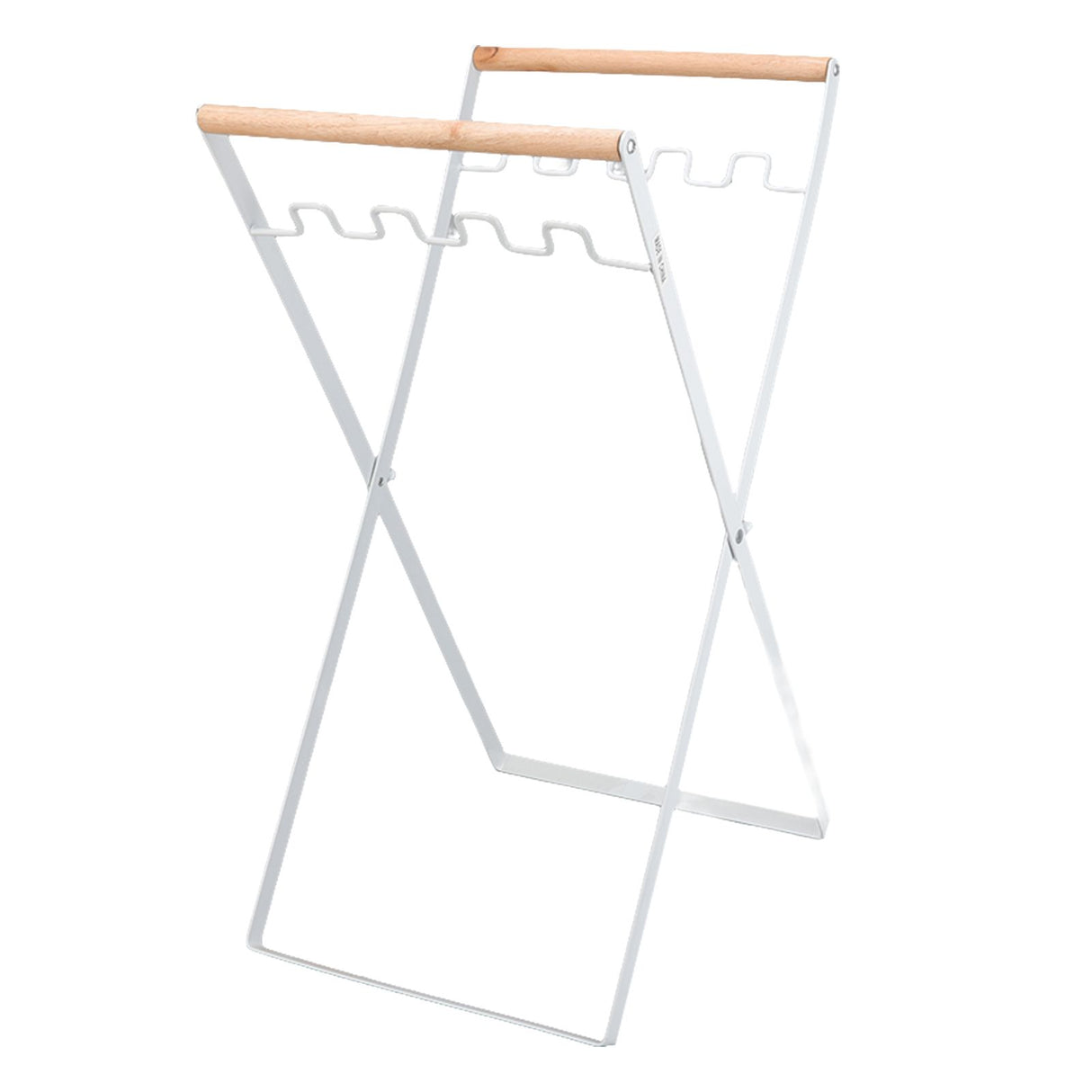 Trash Bag Holder Stand Rubber Wood Handle Iron Stand Flat Appearance Foldable Portable Garbage Bag Stand for Indoor Outdoor Use White