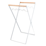 Trash Bag Holder Stand Rubber Wood Handle Iron Stand Flat Appearance Foldable Portable Garbage Bag Stand for Indoor Outdoor Use White