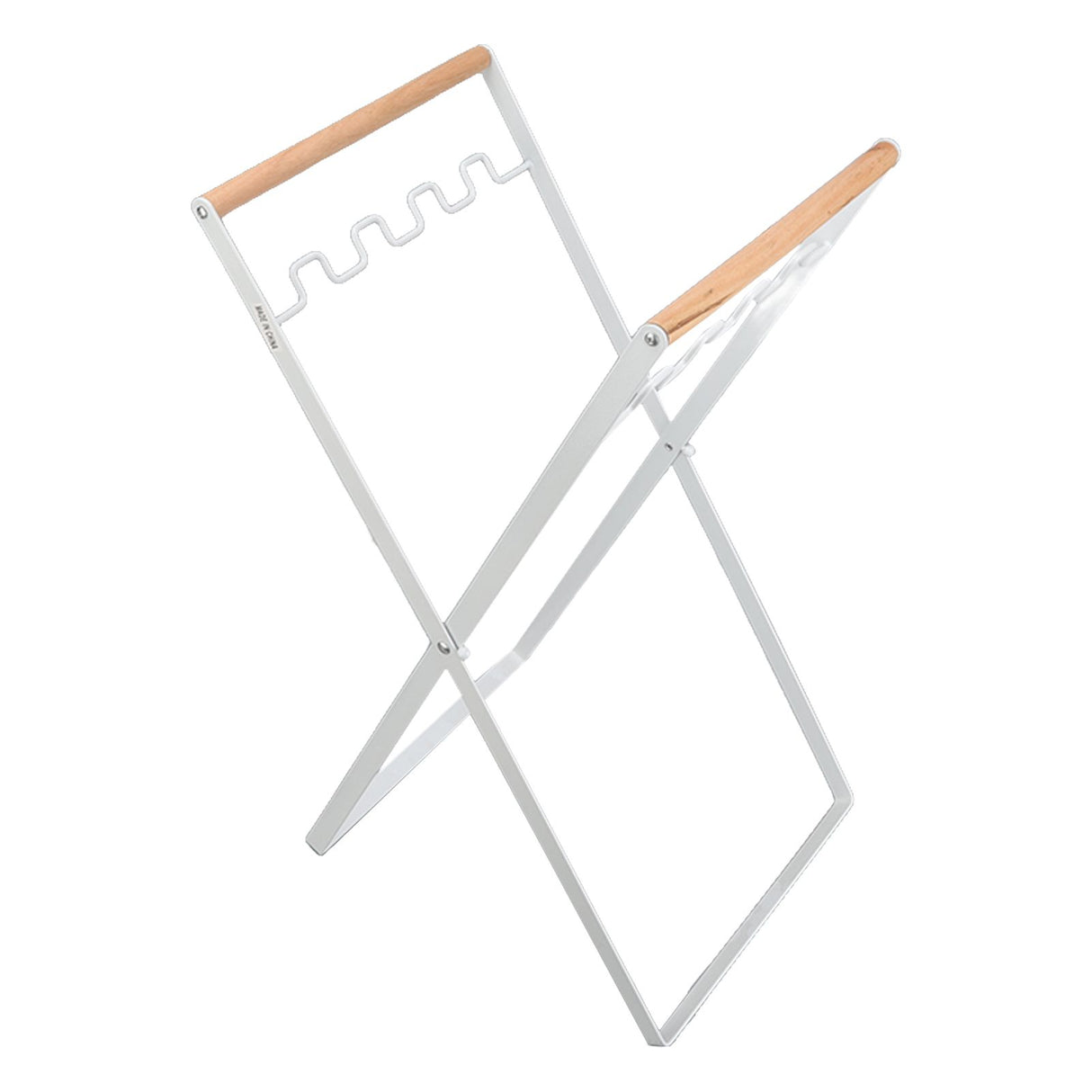Trash Bag Holder Stand Rubber Wood Handle Iron Stand Flat Appearance Foldable Portable Garbage Bag Stand for Indoor Outdoor Use White