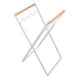 Trash Bag Holder Stand Rubber Wood Handle Iron Stand Flat Appearance Foldable Portable Garbage Bag Stand for Indoor Outdoor Use White - Side View