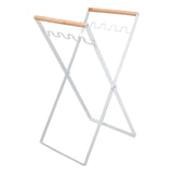 Trash Bag Holder Stand Rubber Wood Handle Iron Stand Flat Appearance Foldable Portable Garbage Bag Stand for Indoor Outdoor Use White