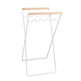 Trash Bag Holder Stand Rubber Wood Handle Iron Stand Flat Appearance Foldable Portable Garbage Bag Stand for Indoor Outdoor Use White