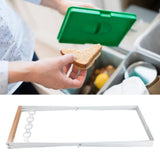 Trash Bag Holder Stand Rubber Wood Handle Iron Stand Flat Appearance Foldable Portable Garbage Bag Stand for Indoor Outdoor Use White