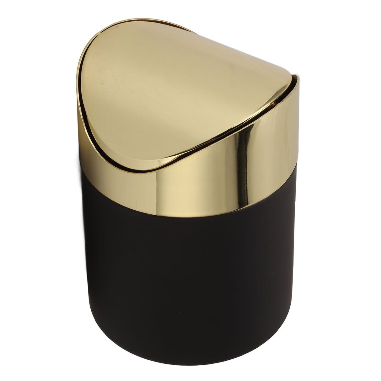 Desktop Trash Can Stainless Steel Household Mini Trash Basket Clamshell Paper Basket with Gold Lid