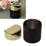 Desktop Trash Can Stainless Steel Household Mini Trash Basket Clamshell Paper Basket with Gold Lid