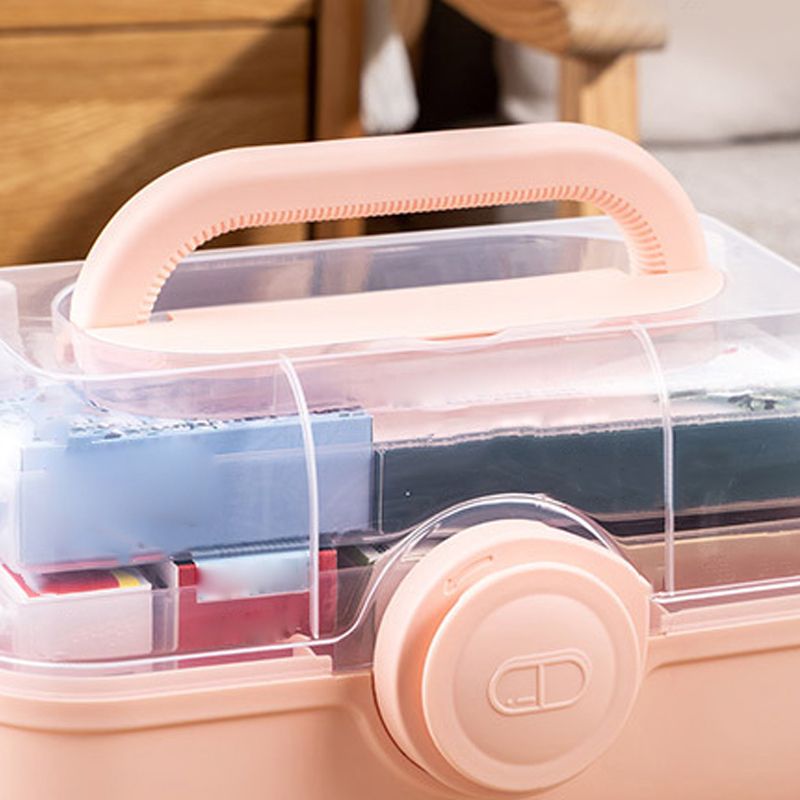Medicine Storage Box Plastic Multi Layer Large Capacity Medicine Cabinet for Household Pink(medium)