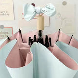 Folding Sun Umbrella UV Blocking Pure Color Black Rubber Sunscreen Umbrella for Rain Or Shine Blue and Pink - 45-Degree Angle