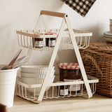 Storage Basket Iron Wood 2 Layers Detachable Fruit Vegetable Shelf Rack for Living Room Kitchen Desktop White