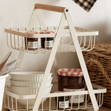 Storage Basket Iron Wood 2 Layers Detachable Fruit Vegetable Shelf Rack for Living Room Kitchen Desktop White